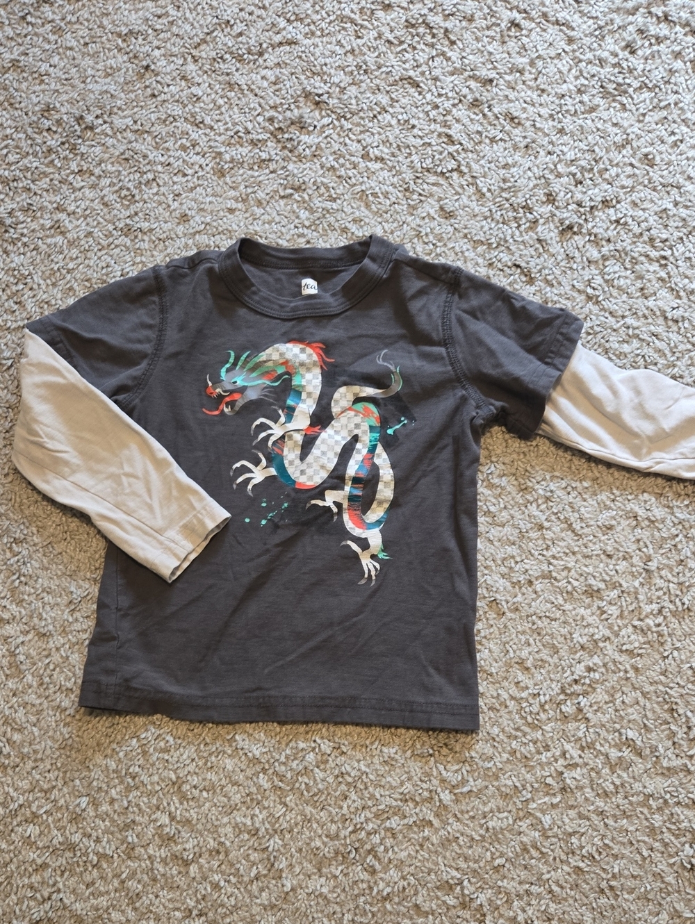 Tea Collection Boys' Charcoal Gray Long-Sleeve Tee with Multicolor Dragon Print